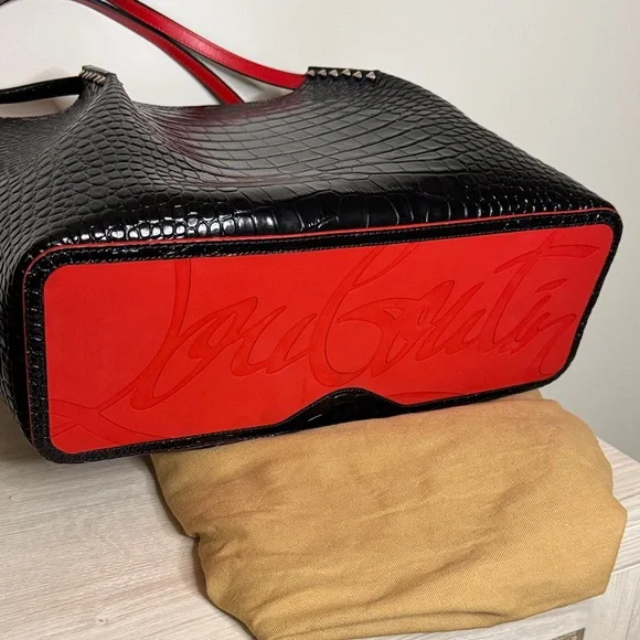 Christian Louboutin Croc-Embossed Black and Red Tote - Picture 5 of 7